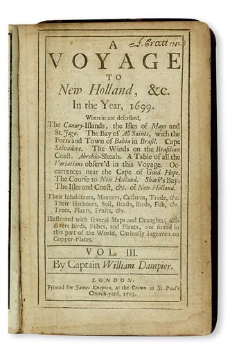 DAMPIER, WILLIAM. [Voyages.]  Vols. 1, 3, and 4 (of 4).  1697-1709
